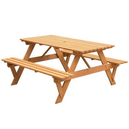 Gardenised Outdoor Wooden Patio Deck Garden 6-Person Picnic Table, for Backyard, Garden, Stained QI004434.ST